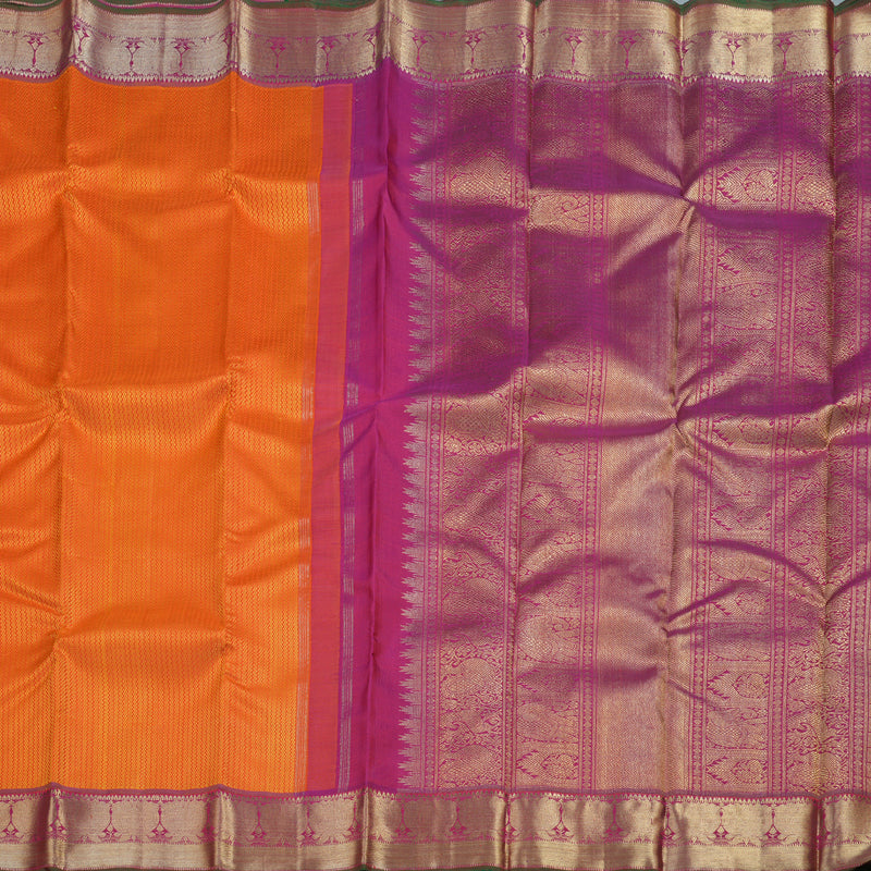 Hayagrivas Dark Orange Handloom Kanjivaram Silk Saree with Redish Pink Border BBD1117K1-1