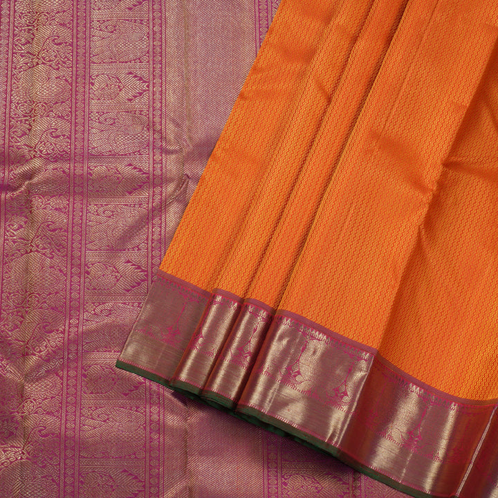 Hayagrivas Dark Orange Handloom Kanjivaram Silk Saree with Redish Pink Border BBD1117K1-1