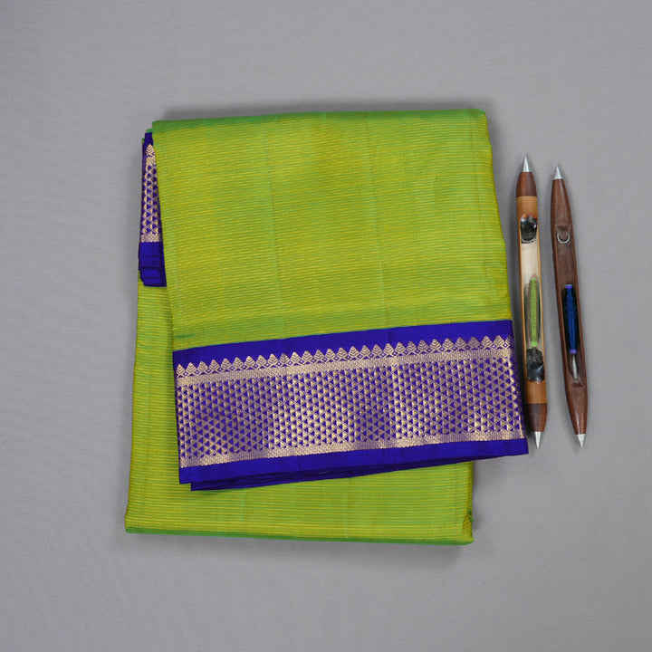 Hayagrivas Fluorescent Green Handloom Kanjivaram Ten Yards Silk Saree with Blue Border BBD1120K5-1