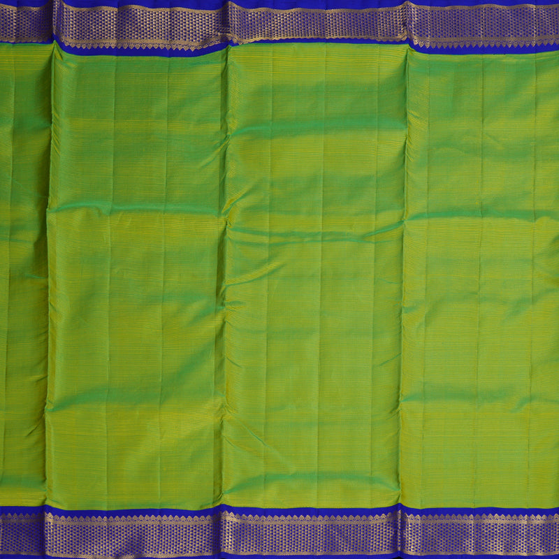 Hayagrivas Fluorescent Green Handloom Kanjivaram Ten Yards Silk Saree with Blue Border BBD1120K5-1