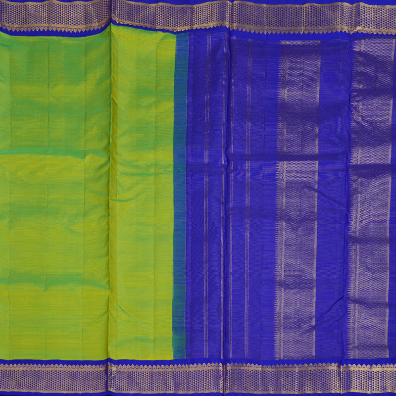 Hayagrivas Fluorescent Green Handloom Kanjivaram Ten Yards Silk Saree with Blue Border BBD1120K5-1