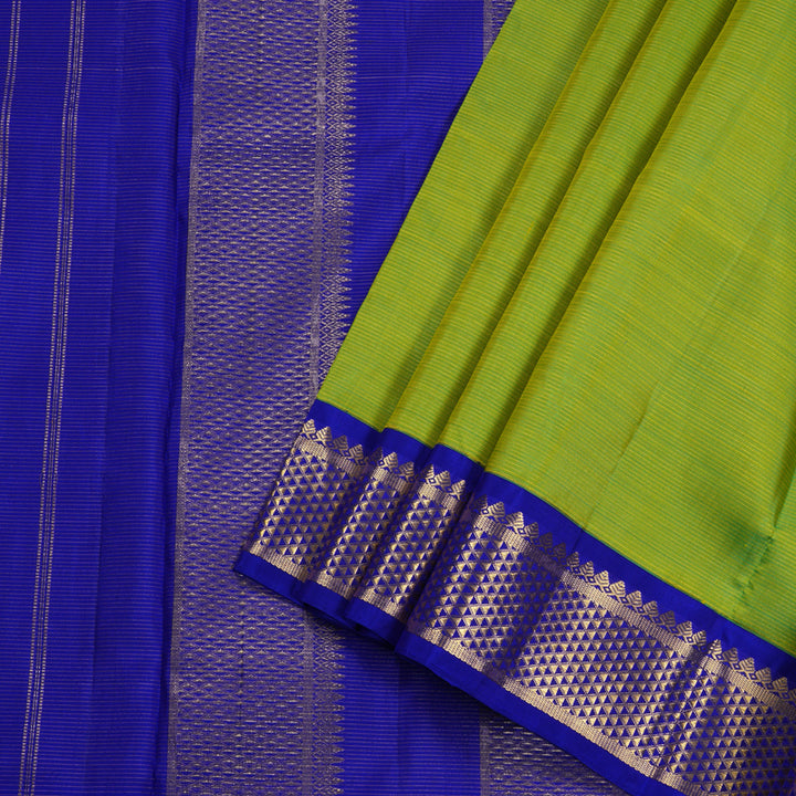 Hayagrivas Fluorescent Green Handloom Kanjivaram Ten Yards Silk Saree with Blue Border BBD1120K5-1