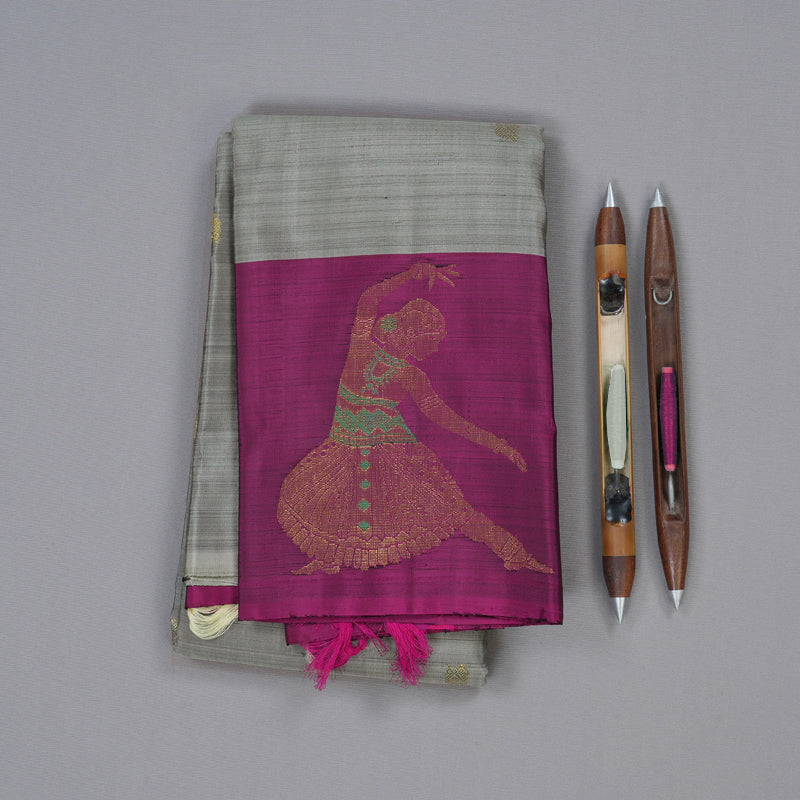 Hayagrivas Sizzling Grey Handloom Kanjivaram Silk Saree with Purple Border BBD1121K5-4