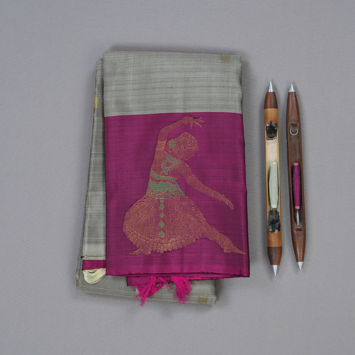 Hayagrivas Sizzling Grey Handloom Kanjivaram Silk Saree with Purple Border BBD1121K5-4