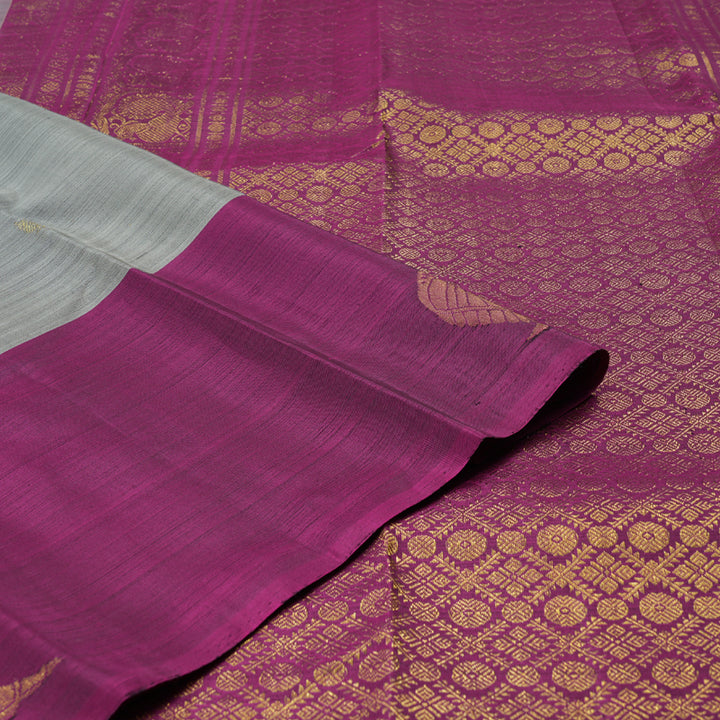 Hayagrivas Sizzling Grey Handloom Kanjivaram Silk Saree with Purple Border BBD1121K5-4
