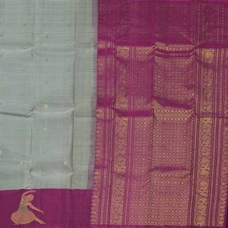 Hayagrivas Sizzling Grey Handloom Kanjivaram Silk Saree with Purple Border BBD1121K5-4