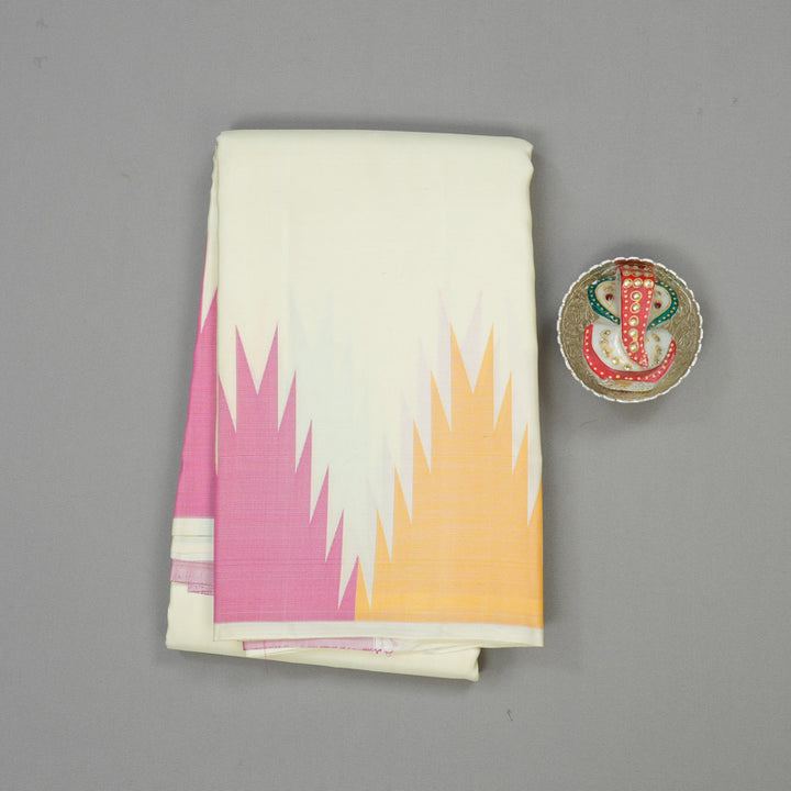 Hayagrivas Handloom Half White Kanjivaram Silk Saree with Multicolour Temple Border Border BBD1121K7-4