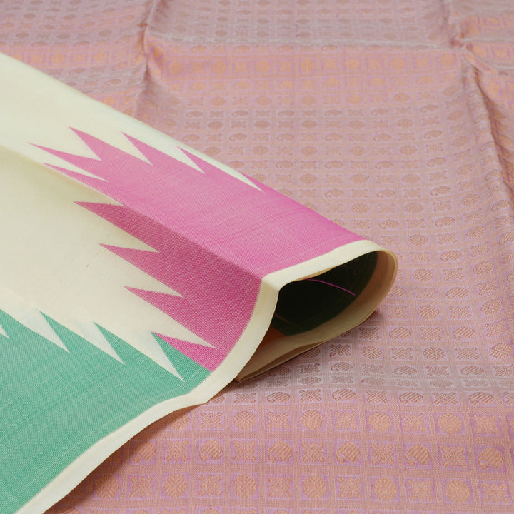 Hayagrivas Handloom Half White Kanjivaram Silk Saree with Multicolour Temple Border Border BBD1121K7-4