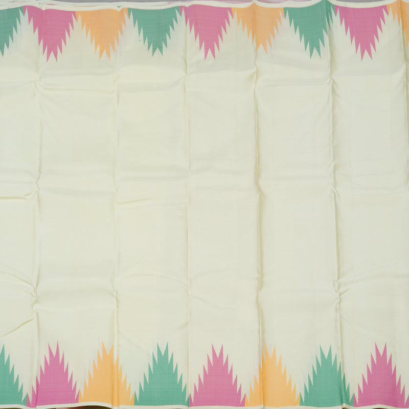 Hayagrivas Handloom Half White Kanjivaram Silk Saree with Multicolour Temple Border Border BBD1121K7-4