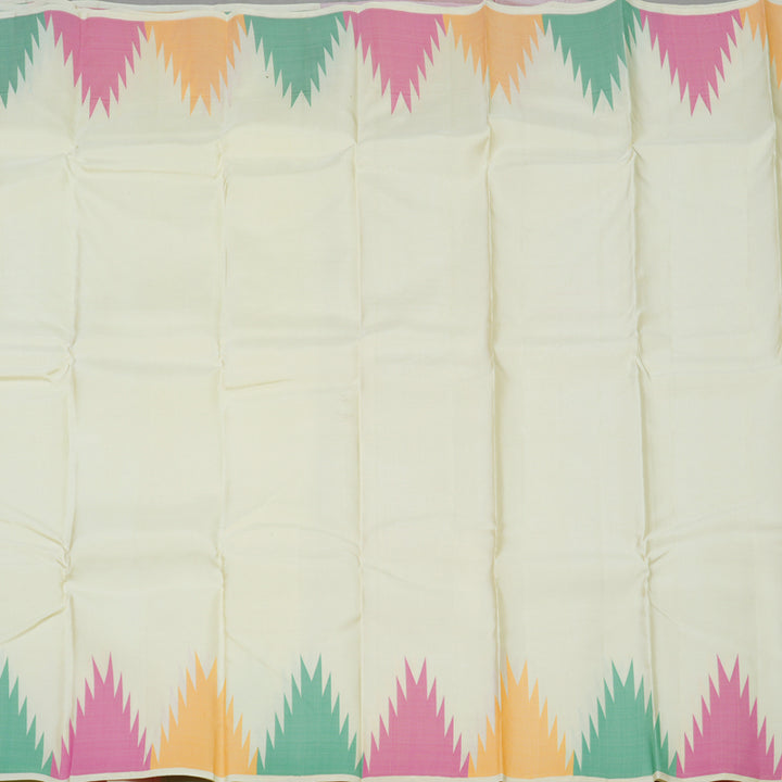 Hayagrivas Handloom Half White Kanjivaram Silk Saree with Multicolour Temple Border Border BBD1121K7-4