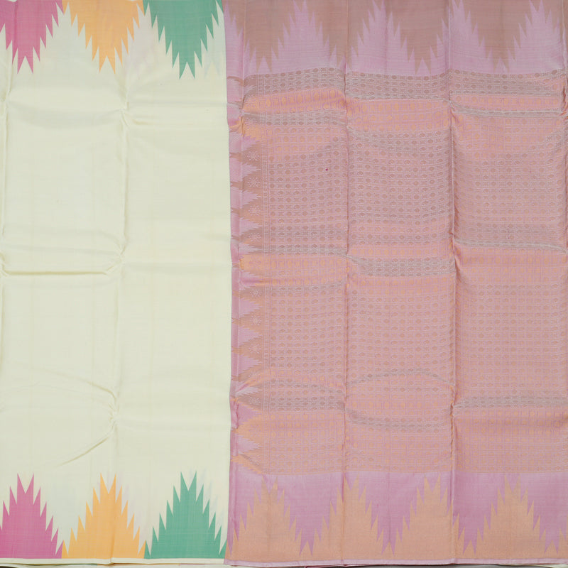 Hayagrivas Handloom Half White Kanjivaram Silk Saree with Multicolour Temple Border Border BBD1121K7-4