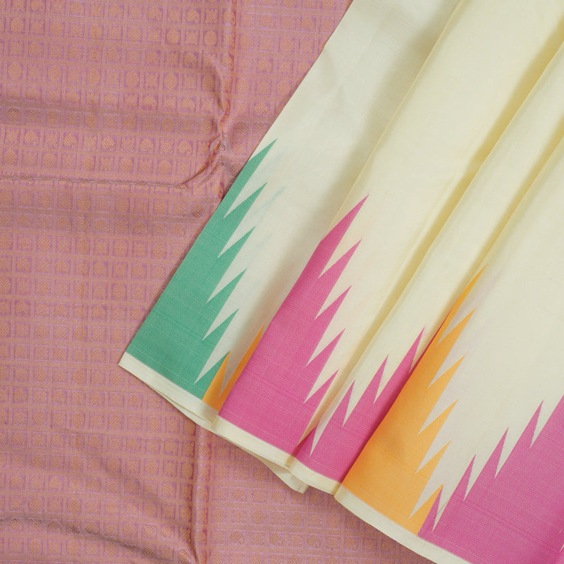 Hayagrivas Handloom Half White Kanjivaram Silk Saree with Multicolour Temple Border Border BBD1121K7-4