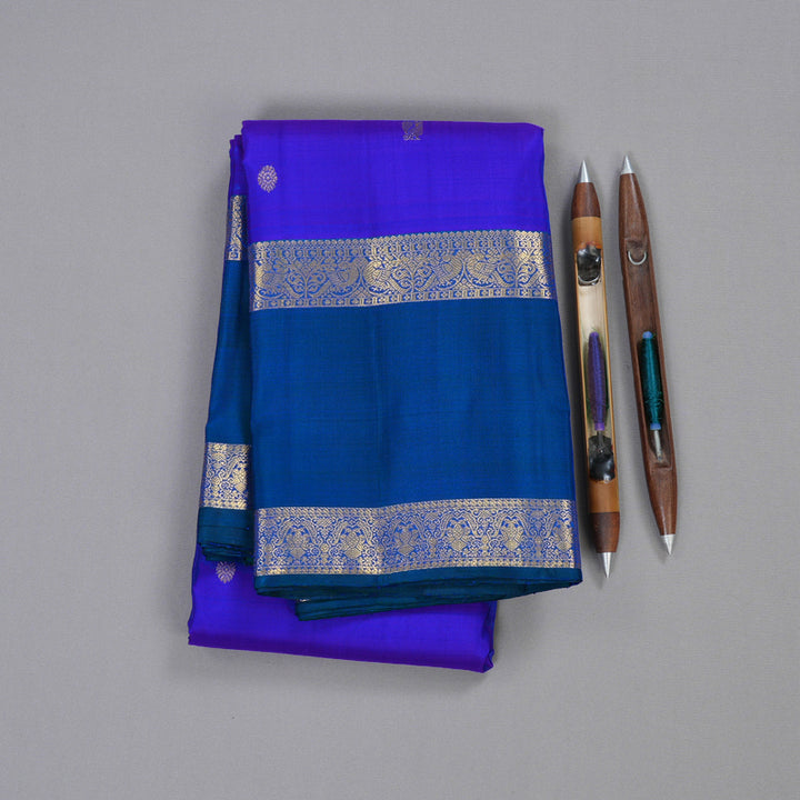 Hayagrivas Blue Kanjivaram Silk Saree with Peacock Blue Border BBD1122K12-1