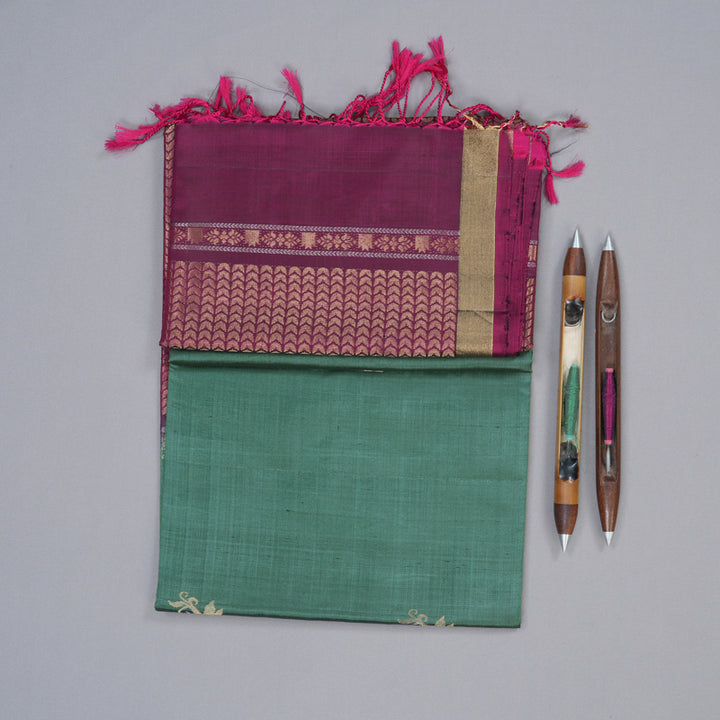 Hayagrivas Greyish Blue Handloom Soft Silk Saree with Dark Purple Border BBD1125K1-28