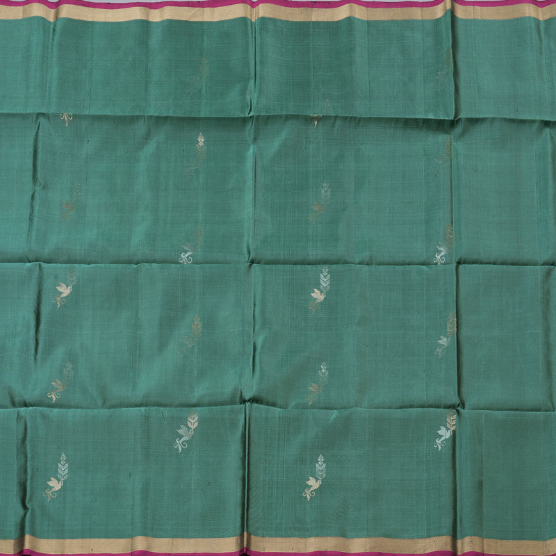 Hayagrivas Greyish Blue Handloom Soft Silk Saree with Dark Purple Border BBD1125K1-28