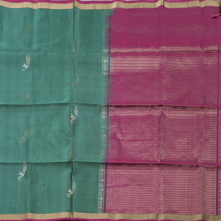 Hayagrivas Greyish Blue Handloom Soft Silk Saree with Dark Purple Border BBD1125K1-28