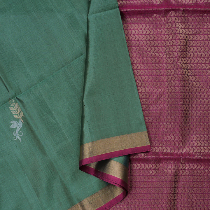 Hayagrivas Greyish Blue Handloom Soft Silk Saree with Dark Purple Border BBD1125K1-28