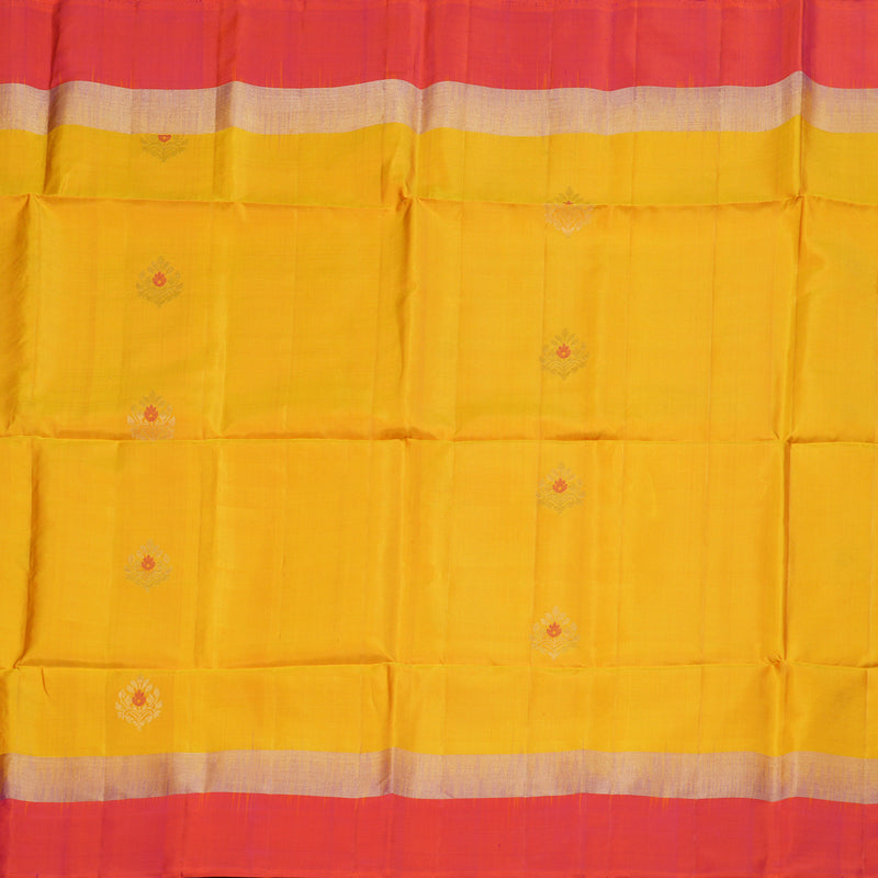 Hayagrivas Mustard Yellow Handloom Soft Silk Saree with Orangish Pink Border BBD1128K12-1