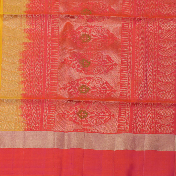 Hayagrivas Mustard Yellow Handloom Soft Silk Saree with Orangish Pink Border BBD1128K12-1