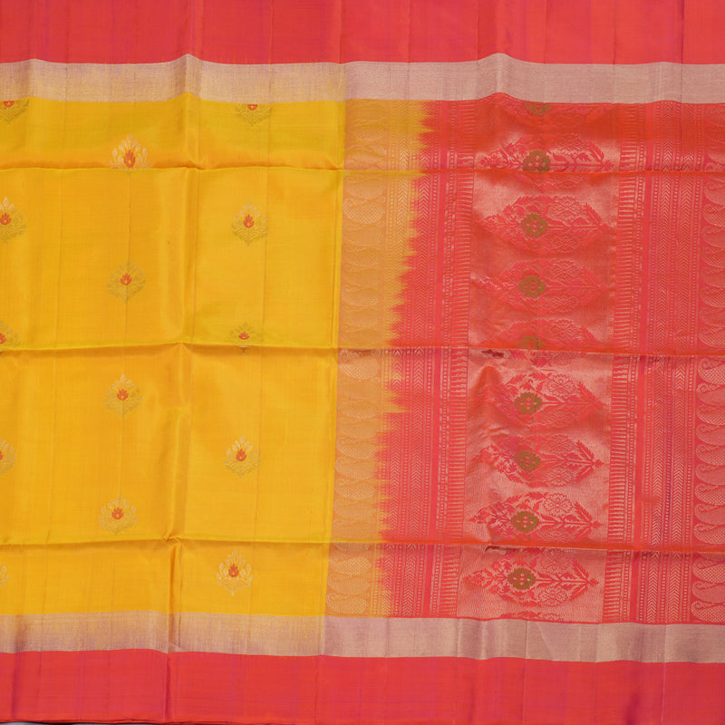 Hayagrivas Mustard Yellow Handloom Soft Silk Saree with Orangish Pink Border BBD1128K12-1