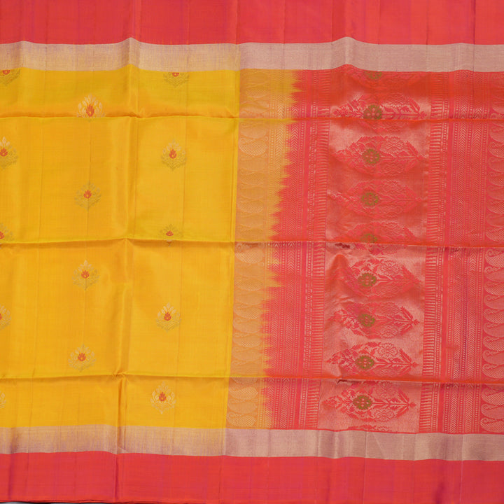 Hayagrivas Mustard Yellow Handloom Soft Silk Saree with Orangish Pink Border BBD1128K12-1