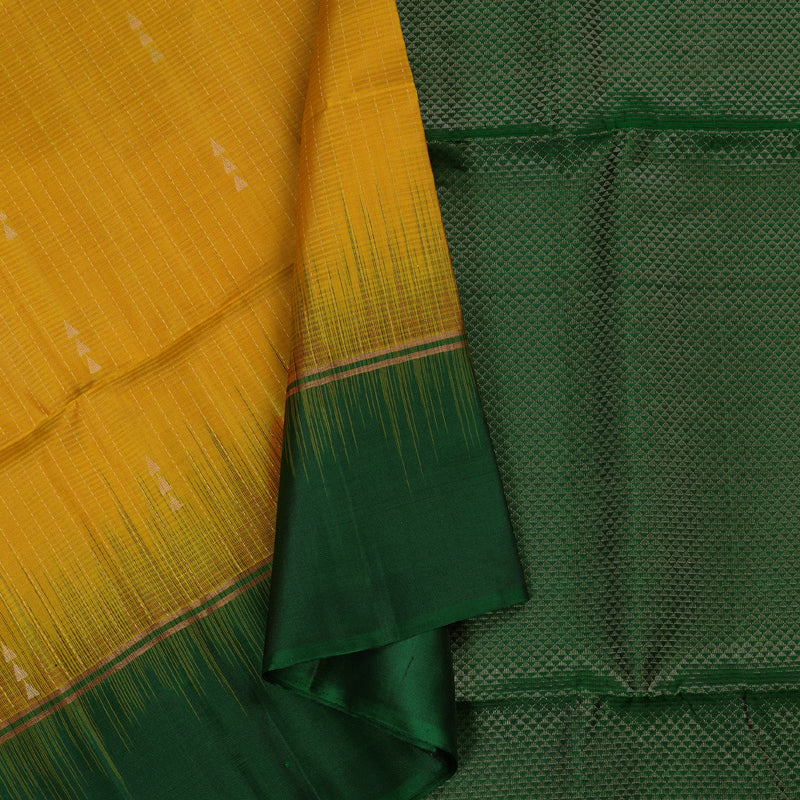 Hayagrivas Mustard Yellow Handloom Kanjivaram Soft Silk Saree with Bottle Green Border BBD1129K11-3