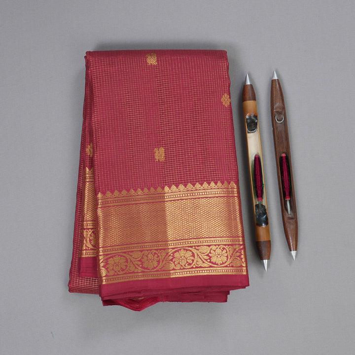 Hayagrivas Deep Red Kanjivaram Silk Saree with Jari Kattam - BBD112D2-1