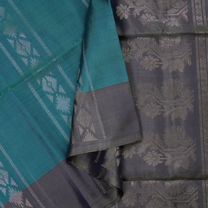 Hayagrivas Sea Blue Handloom Soft Silk Saree BBD1130K3-9