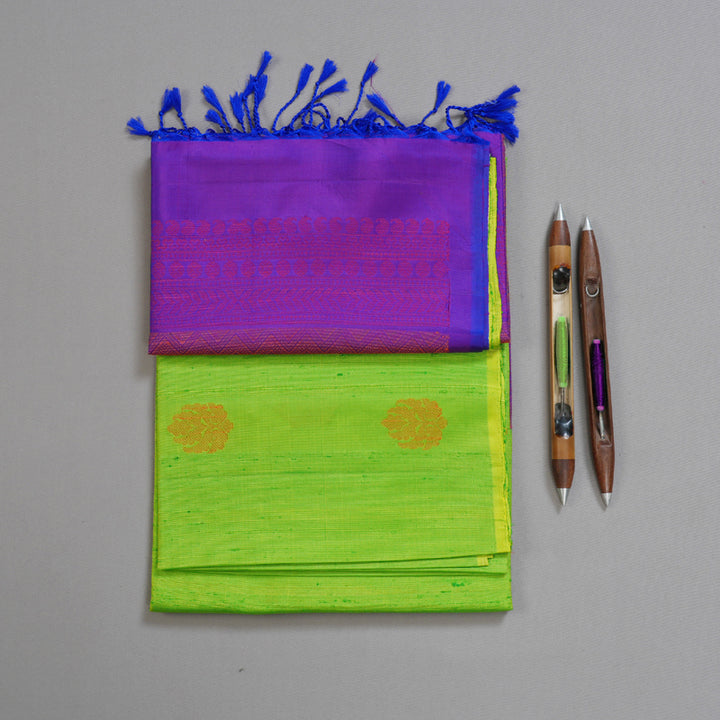 Hayagrivas Bright Fluorescent Green Handloom Soft Silk Saree BBD1131K1-53