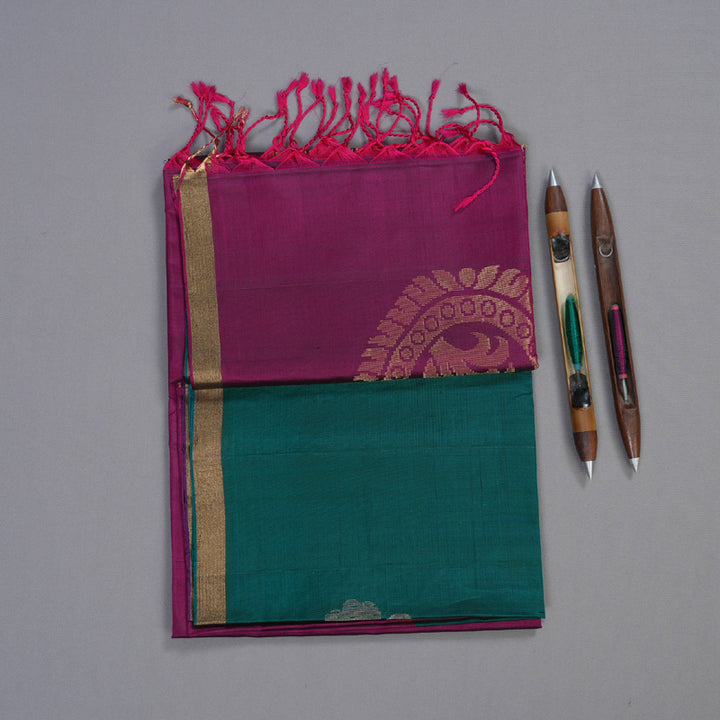 Hayagrivas Muppagam (Teal Bue,Purple And Plum Purple) Handloom Soft Silk Saree BBD1131K3-19