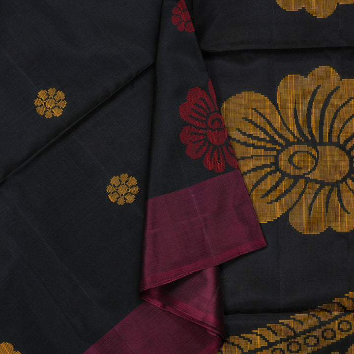 Hayagrivas Black Handloom Soft Silk Saree with Ganga Jamuna (Light Green And Purple) Border BBD1131K3-6