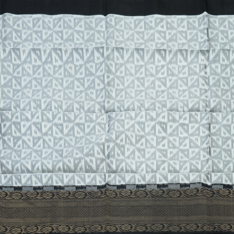 Hayagrivas Handloom White & Grey Ikkat Soft Silk Saree with Black Border BBD1131K4-2