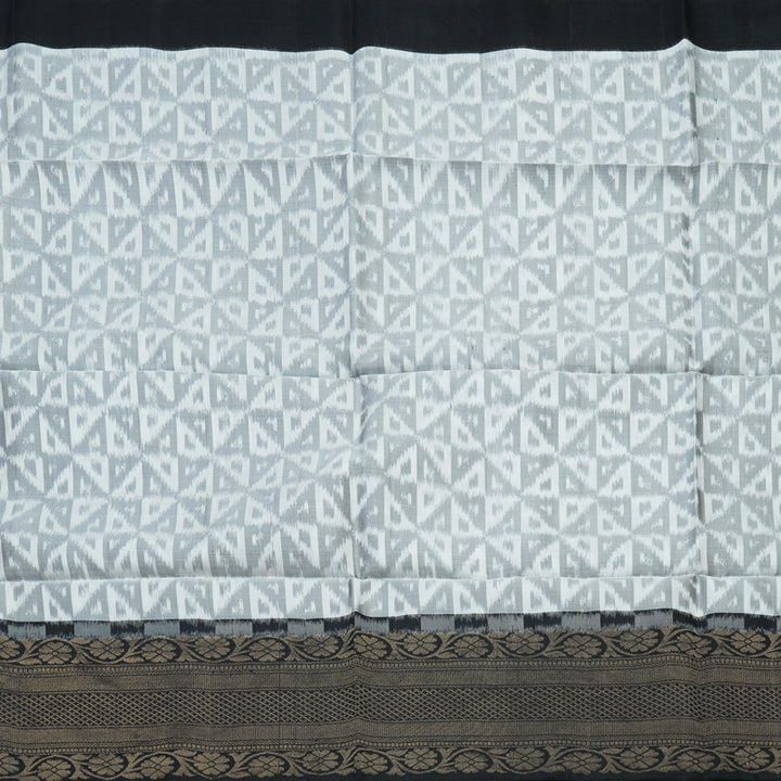 Hayagrivas Handloom White & Grey Ikkat Soft Silk Saree with Black Border BBD1131K4-2