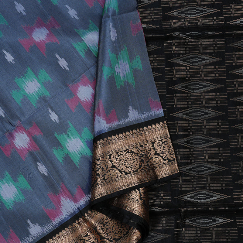 Hayagrivas Grey Handloom Soft Silk Saree with Black Border BBD1136K4-1