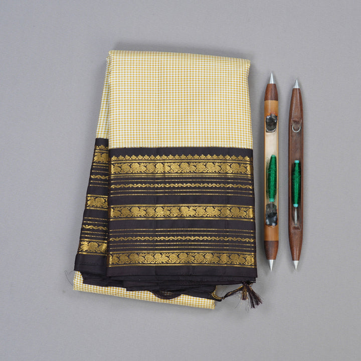 Hayagrivas Handloom Kanjivaram Silk Saree in Sandal Muted Checks BBD1140K3-1