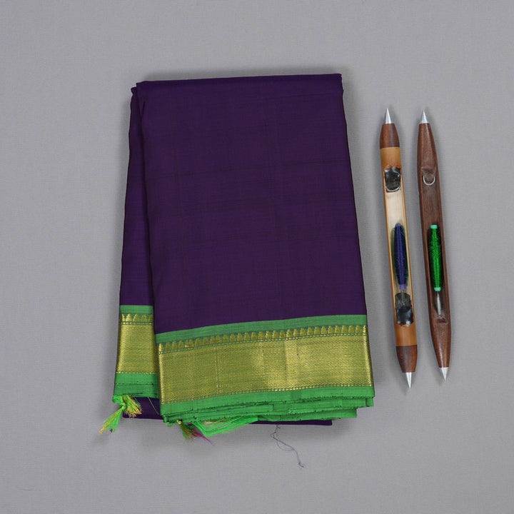 Hayagrivas Midnight Blue Handloom Kanjivaram Silk Saree with Light Green Border BBD1141K2-1