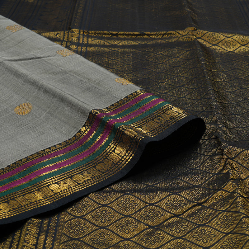 Hayagrivas Ash Grey Handloom Kanjivaram Silk Saree with Black Border BBD1141K4-1