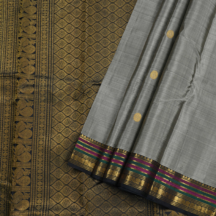 Hayagrivas Ash Grey Handloom Kanjivaram Silk Saree with Black Border BBD1141K4-1