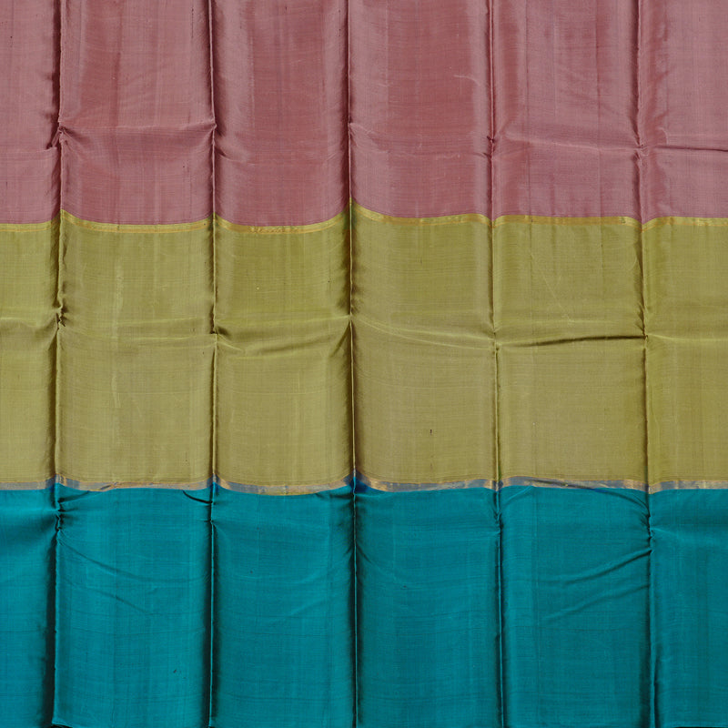 Hayagrivas Handloom Kanjivaram Silk Saree in Refreshing Muppagam (Rosewood Pink, Olive Green and Teal Blue) BBD1141K5-3