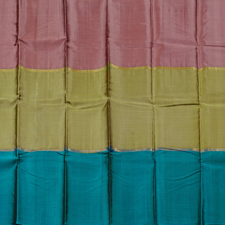 Hayagrivas Handloom Kanjivaram Silk Saree in Refreshing Muppagam (Rosewood Pink, Olive Green and Teal Blue) BBD1141K5-3