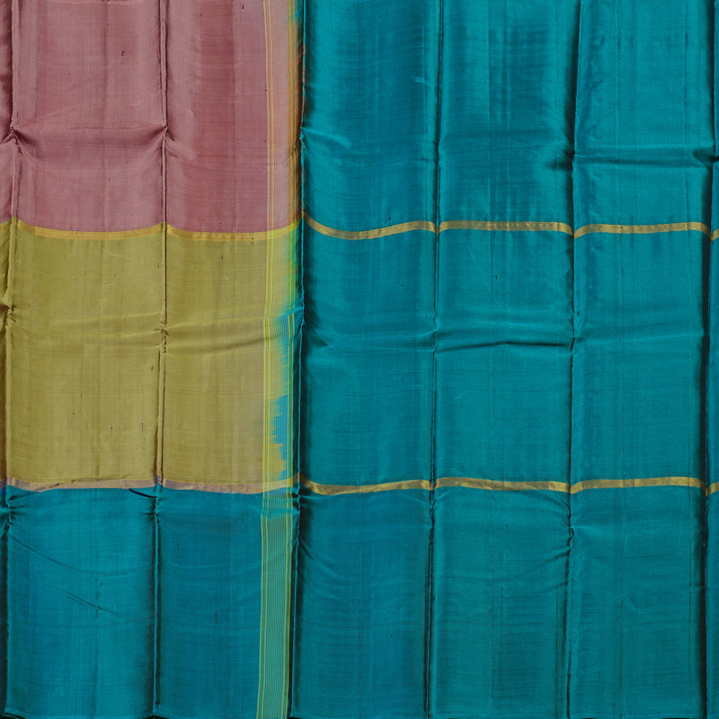 Hayagrivas Handloom Kanjivaram Silk Saree in Refreshing Muppagam (Rosewood Pink, Olive Green and Teal Blue) BBD1141K5-3