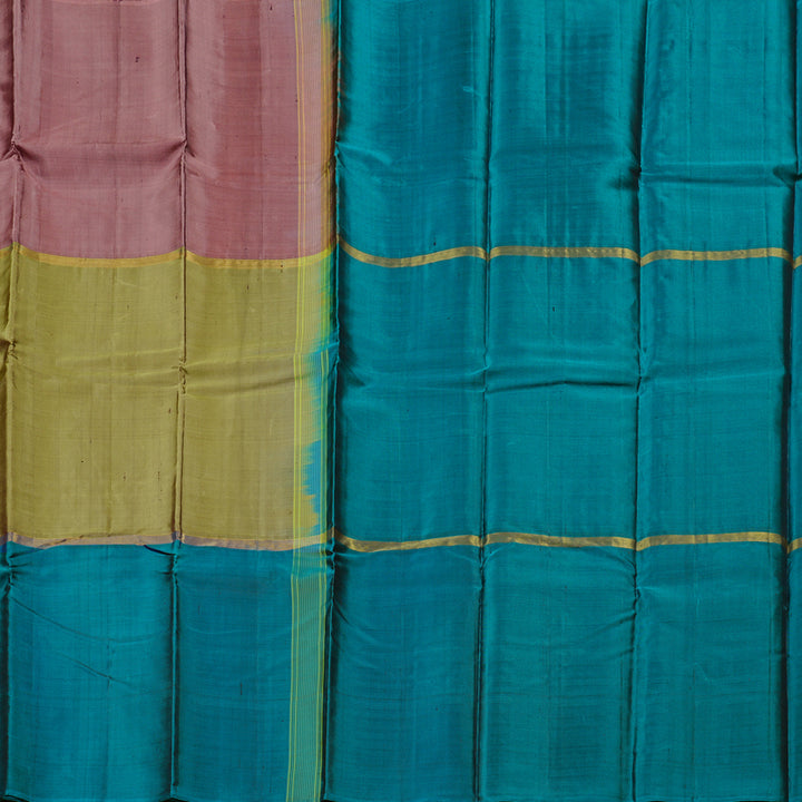 Hayagrivas Handloom Kanjivaram Silk Saree in Refreshing Muppagam (Rosewood Pink, Olive Green and Teal Blue) BBD1141K5-3