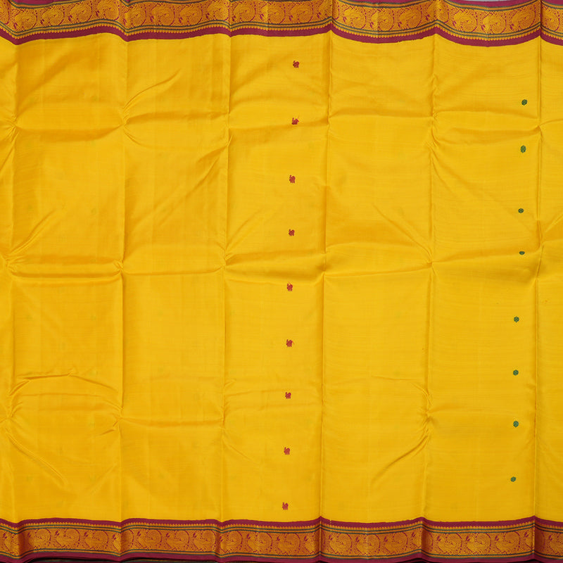 Hayagrivas Yellow Handloom Kanjivaram Silk Saree with Maroon Border BBD1142K6-1