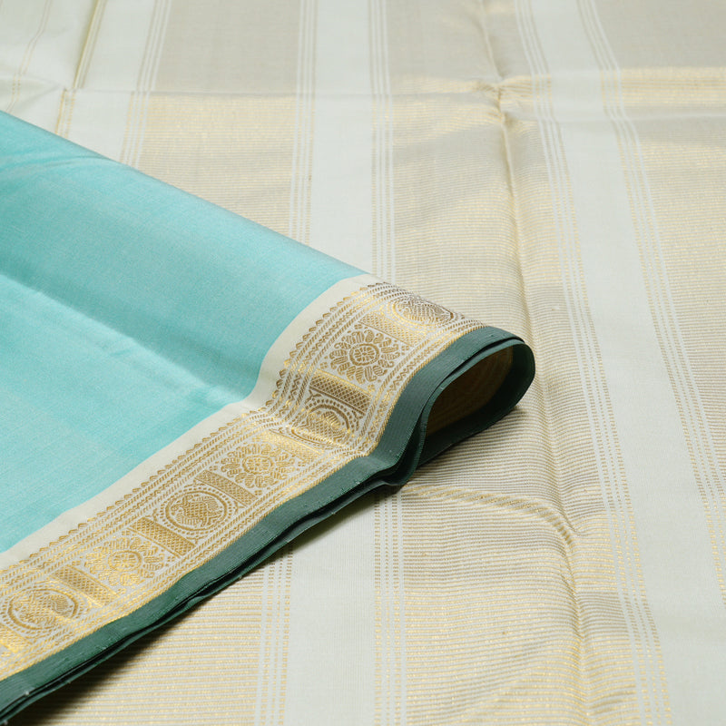 Hayagrivas Sea Blue Handloom Kanjivaram Silk Saree with Half White Border BBD1143K6-1
