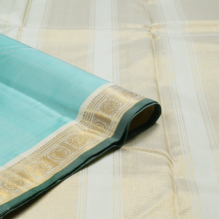 Hayagrivas Sea Blue Handloom Kanjivaram Silk Saree with Half White Border BBD1143K6-1