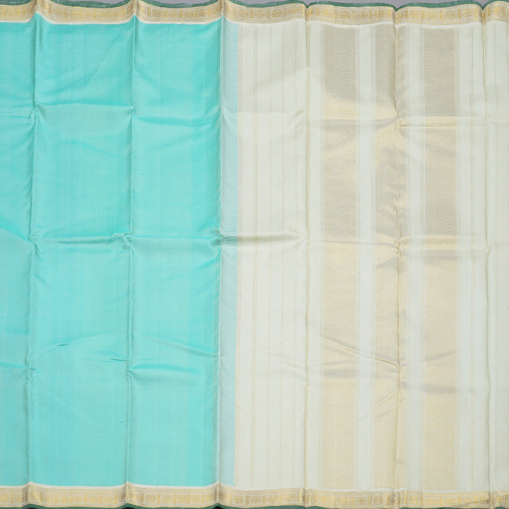 Hayagrivas Sea Blue Handloom Kanjivaram Silk Saree with Half White Border BBD1143K6-1