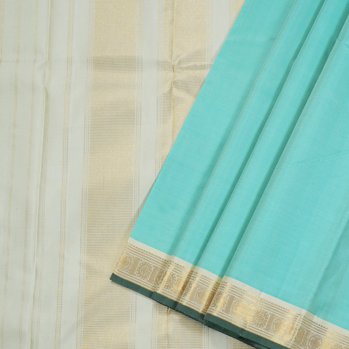 Hayagrivas Sea Blue Handloom Kanjivaram Silk Saree with Half White Border BBD1143K6-1
