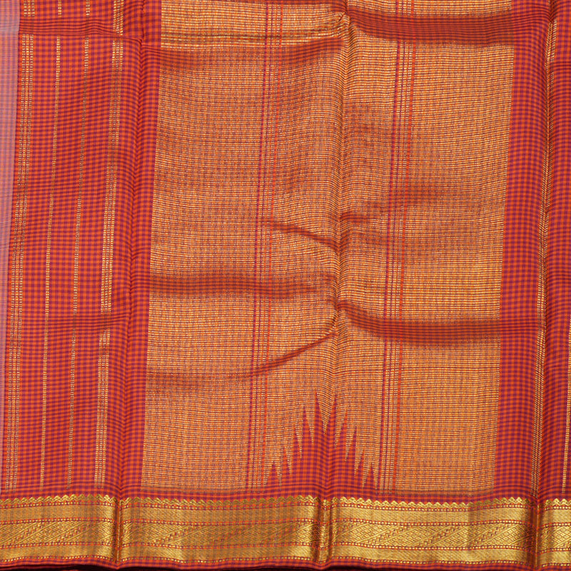 Hayagrivas White Handloom Kanjivaram Silk Saree with Orange with Maroon Muted Checks Border BBD1145K5-1