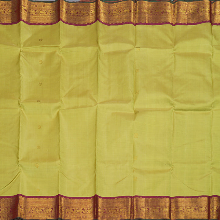 Hayagrivas Light Lemon Yellow Handloom Kanjivaram Silk Saree with Maroon Border BBD1145K7-1