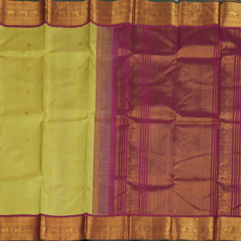 Hayagrivas Light Lemon Yellow Handloom Kanjivaram Silk Saree with Maroon Border BBD1145K7-1